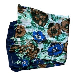 Cynthia Rowley Floral Print blue green silky Scarf 64”x 14”